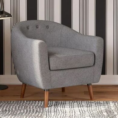 Brie Linen Fabric Bedroom Chair In Grey With Solid Wood Legs