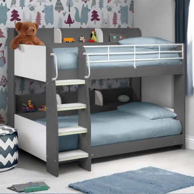 Domino Wooden Bunk Bed In Charcoal And White