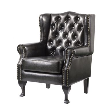 Dorchester PU Leather Armchair In Black With Wooden Legs