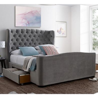 Downton Velvet Super King Size Bed With 2 Drawers In Slate