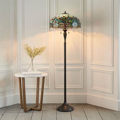 Dragonfly Blue Tiffany Glass Floor Lamp In Dark Bronze