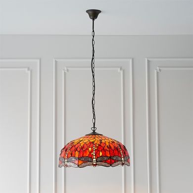 Dragonfly Large Flame Tiffany Glass 3 Lights Ceiling Pendant Light In Dark Bronze