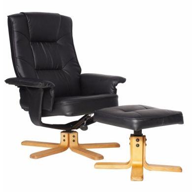 Drake Faux Leather Reclining Chair In Black With Footstool