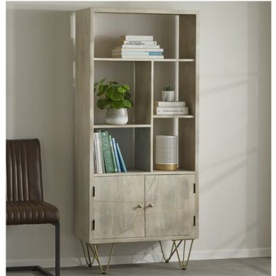Dreka Large Wooden 2 Doors Bookcase In Light Gold