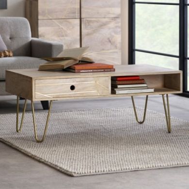 Dreka Rectangular Wooden Coffee Table In Light Gold