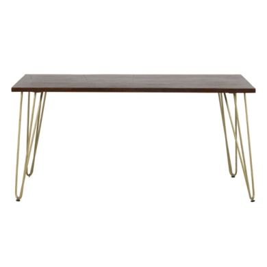Dreka Rectangular Wooden Dining Table In Dark Gold