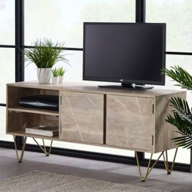 Dreka Wooden 2 Doors And 1 Shelf TV Stand In Light Gold