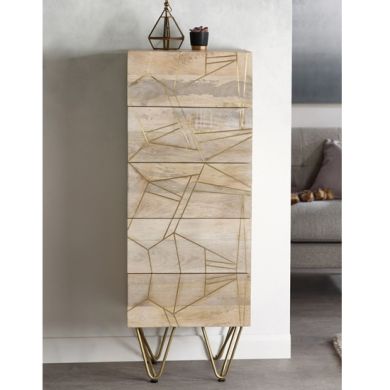 Dreka Wooden Chest Of Drawers In Light Gold With 5 Drawers
