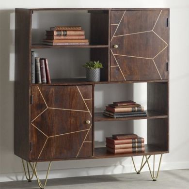 Dreka Wooden Display Cabinet In Dark Gold With 2 Doors And 2 Shelves