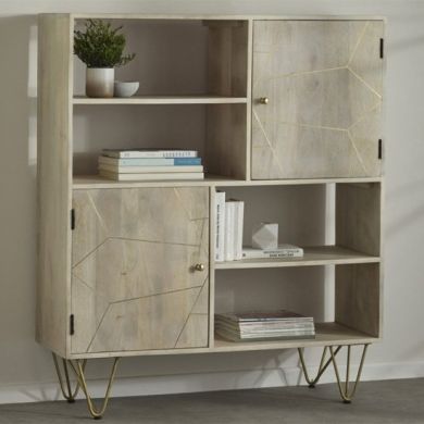 Dreka Wooden Display Cabinet In Light Gold With 2 Doors And 2 Shelves