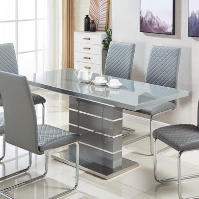Dresden Extending Clear Glass Dining Table In Grey High Gloss