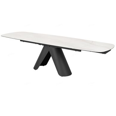 Opulento Extending Ceramic Dining Table In Matt White And Cosmic Grey Vein