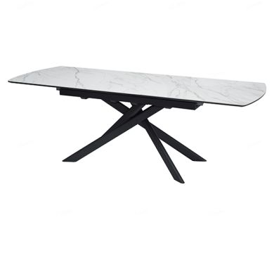 Cosma Extending Ceramic Dining Table In White And Sunset Cloud Vein