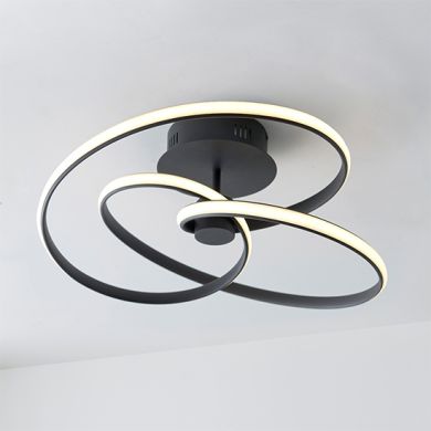 Dune LED Semi Flush Ceiling Light In Textured Black With White Diffuser