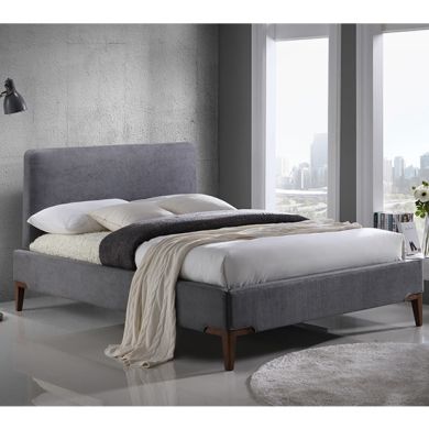 Durban Fabric Upholstered Double Bed In Grey