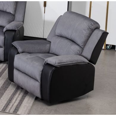 Earlsden Fabric And PU Leather Recliner 1 Seater Sofa In Grey And Black