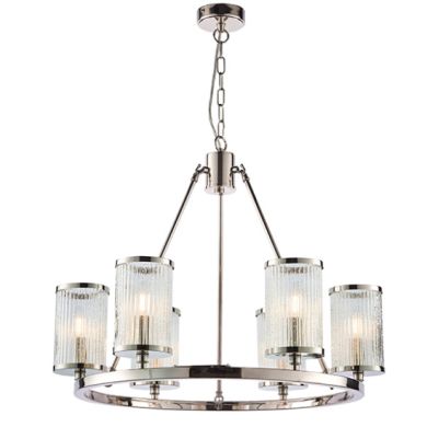 Easton Ribbed Bubble Glass Ceiling Pendant Light In Bright Nickel