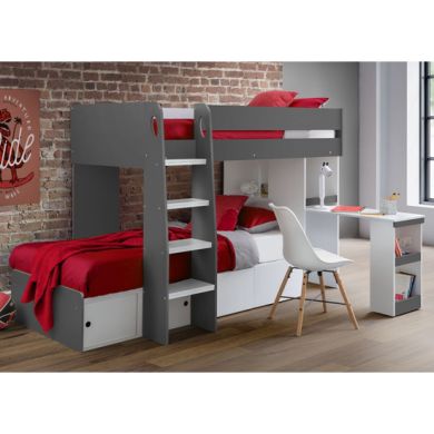 Eclipse Wooden Bunk Bed With Computer Desk In Charcoal And White