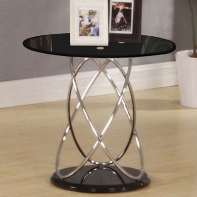 Eclipse Black Glass Lamp Table With Stainless Steel Base