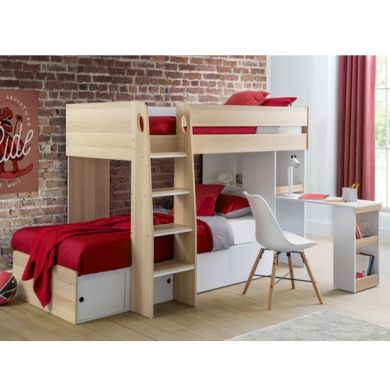 Eclipse Wooden Bunk Bed In Scandinavian Oak And White