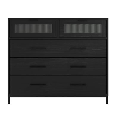 Edison Wooden Chest Of 5 Drawers In Matte Black And Reeded