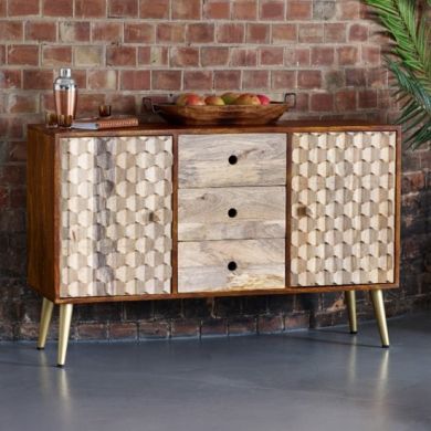 Edison Wooden 2 Doors And 3 Drawers Sideboard In Dark Walnut