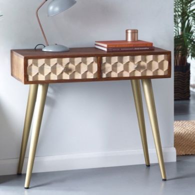 Edison Wooden 2 Drawers Console Table In Dark Walnut