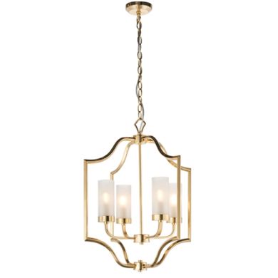 Edrea 4 Lights Frosted Glass Shades Ceiling Pendant Light In Satin Brass