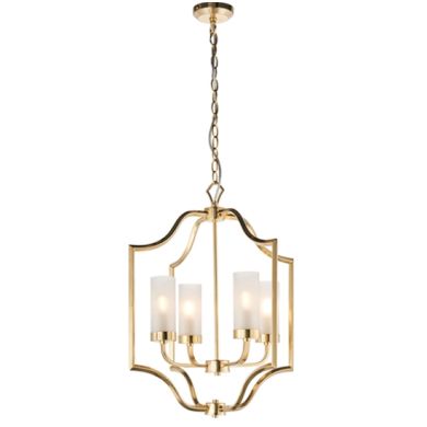 Edrea 4 Lights Frosted Glass Shades Ceiling Pendant Light In Satin Brass