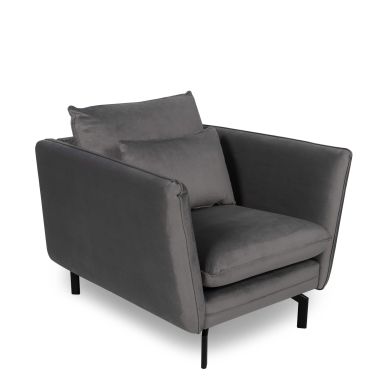 Elford Fabric 1 Seater Sofa In Grey With Black Metal Legs