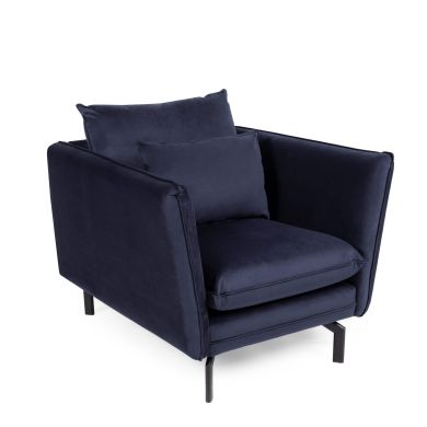 Elford Fabric 1 Seater Sofa In Navy With Black Metal Legs
