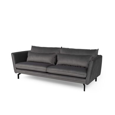 Elford Fabric 3 Seater Sofa In Grey With Black Metal Legs