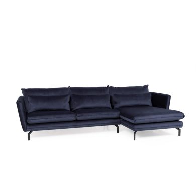 Elford Fabric Corner Sofa In Navy With Black Metal Legs