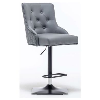 Elizabeth Round Knocker Faux Leather Bar Chair In Grey
