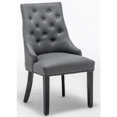 Elizabeth Round Knocker Faux Leather Dining Chair In Grey