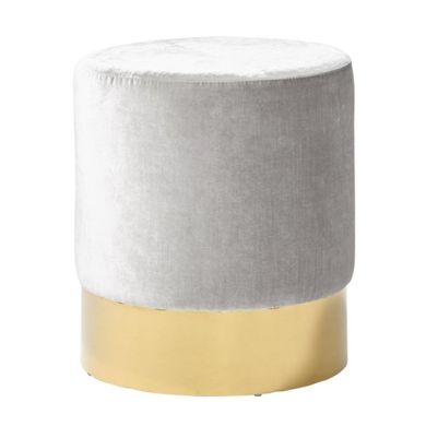 Elle Velvet Upholstered Accent Stool In Grey With Gold Base