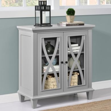 Ellington Wooden Display Cabinet In Grey With 2 Doors