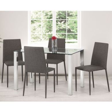 Enzo Clear Glass Dining Table With 4 Jazz Grey Chairs