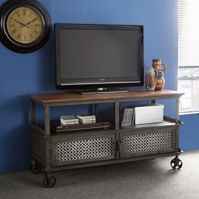 Evoke Hardwood 2 Doors TV Stand With Black Metal Frame