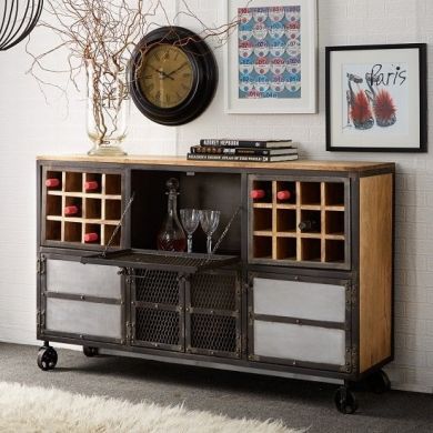 Evoke Wooden Display Bar Cabinet In Reclaimed Wood And Metal