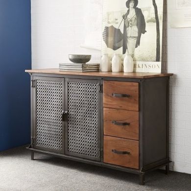 Evoke Wooden Sideboard In Reclaimed Wood With 2 Doors And 3 Drawers