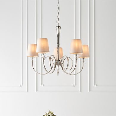 Fabia 5 Lights Ceiling Pendant Light In Polished Nickel With Marble Silk Shades