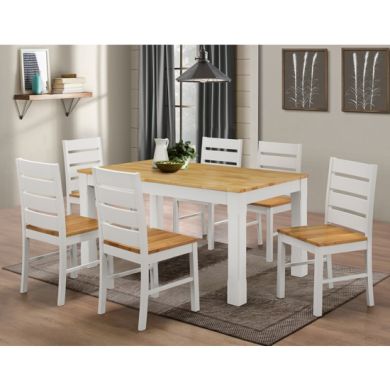 Fairmont Wooden Dining Set In Natural And White With 6 Chairs