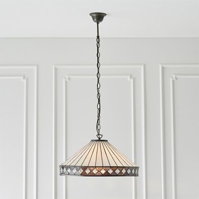 Fargo Large Tiffany Glass Ceiling Pendant Light In Dark Bronze