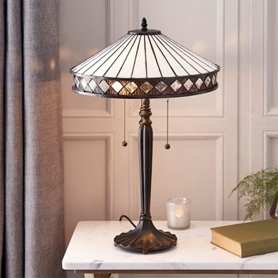Fargo Medium Tiffany Glass Table Lamp In Dark Bronze