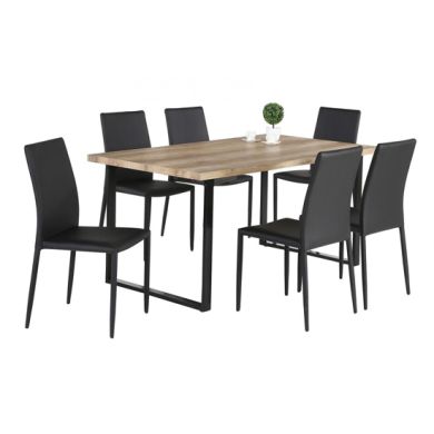 Felix Wooden Dining Set In Natural With Black Metal Legs And 6 Chairs