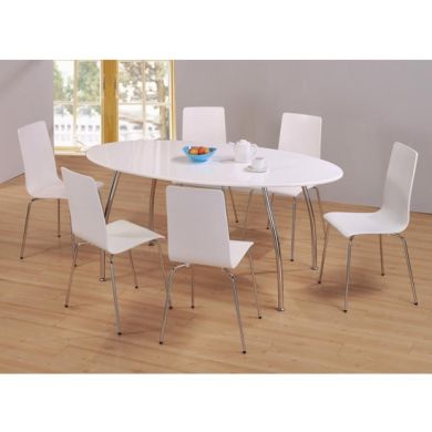 Fiji Oval Wooden Dining Set In White High Gloss With 6 Chairs