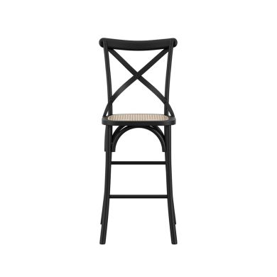 Fitzroy Wooden Counter Bar Stool In Black With Cane Seatpad