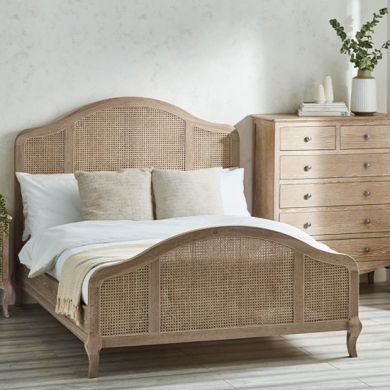 Fleur Wooden Rattan King Size Bed In Light Oak
