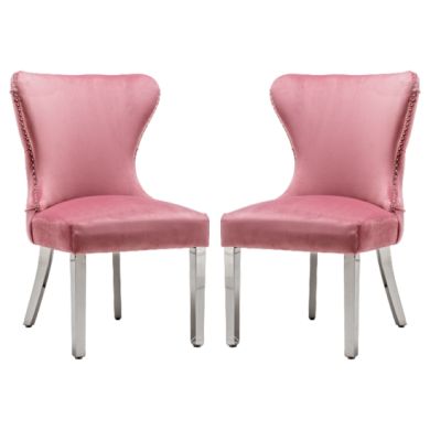 Florence Button Back Blush Pink Velvet Upholstered Dining Chairs In Pair